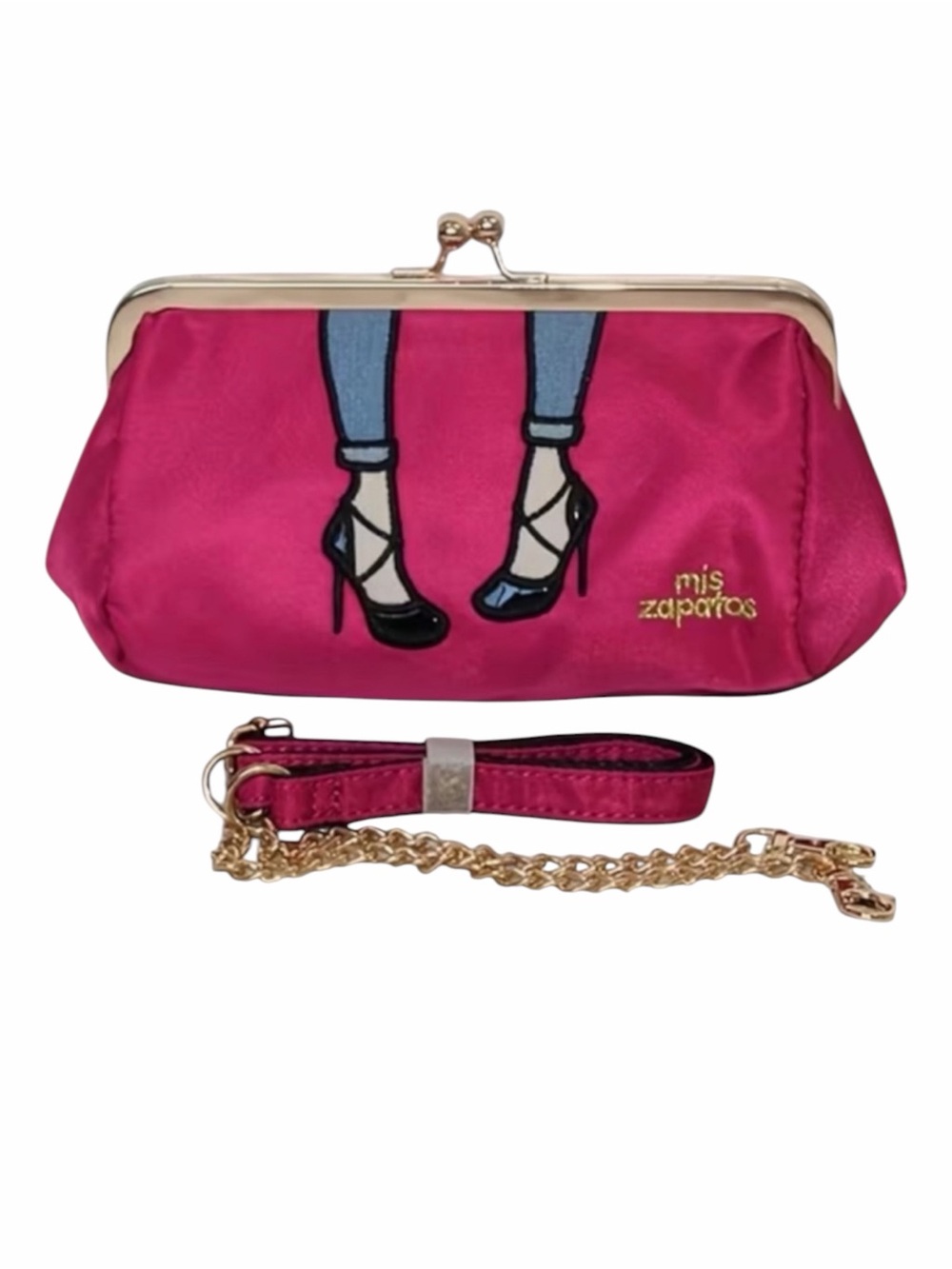 Mis Zapatos Embroidered Clutch Bag With Removable Crossbody Strap In RoseRed NWT